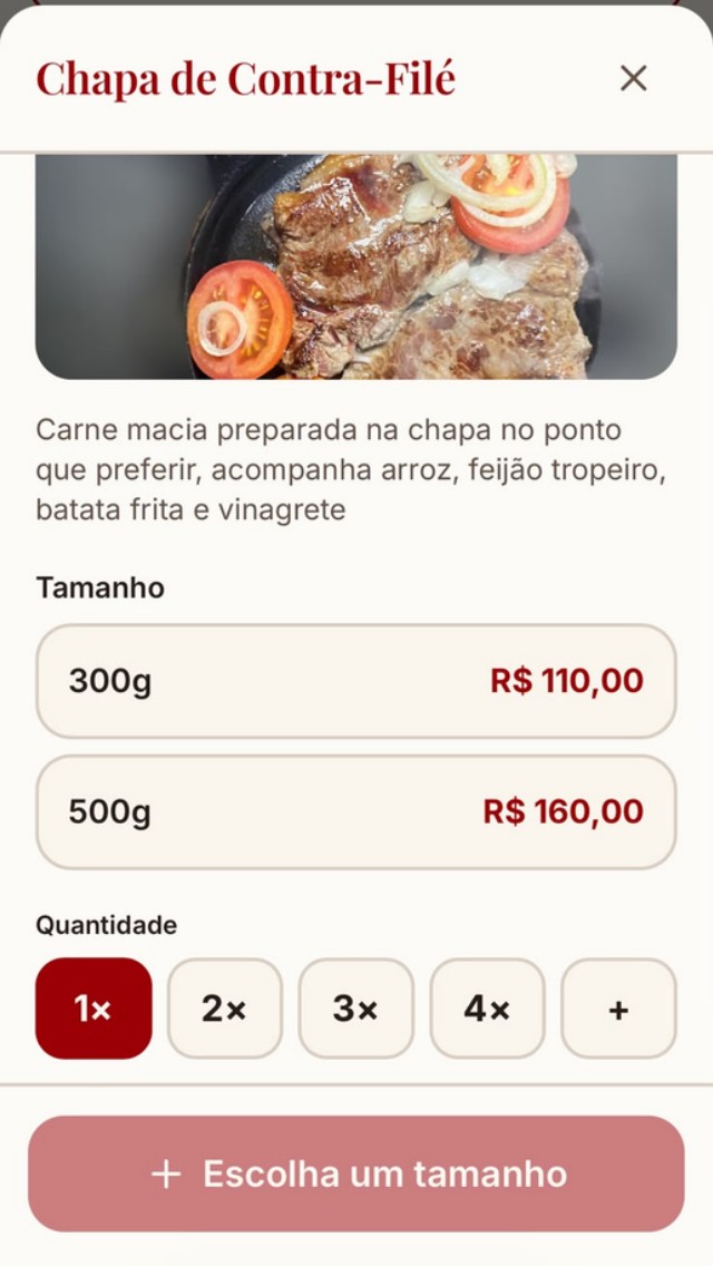 Detalhe da Chapa de Contra-Filé com tamanhos e preços.