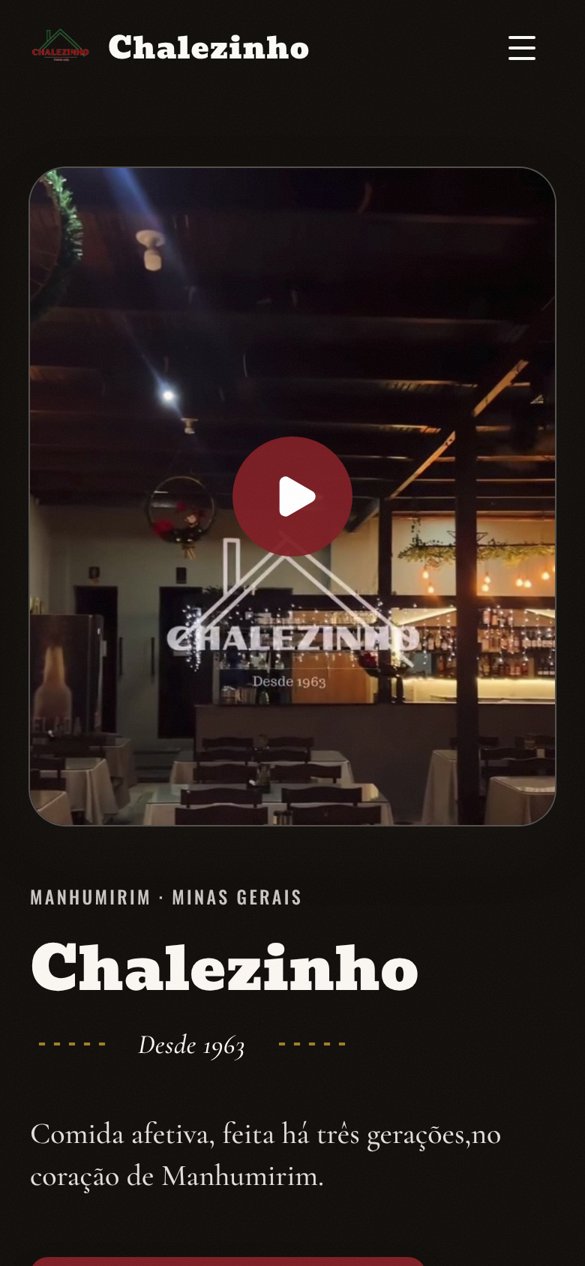 Abertura do site do Chalezinho no celular.